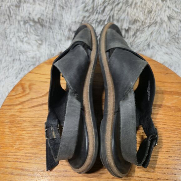 Born Kapri Womens Size 7 Black Leather Strappy Toe Wrap Wedge Sandals Winter DIS - Picture 5 of 7